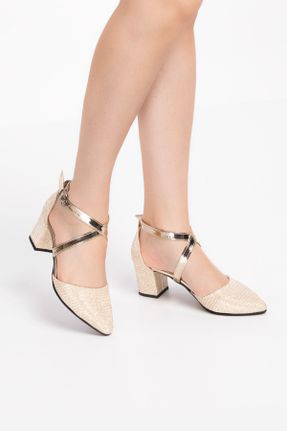 کفش پاشنه بلند کلاسیک طلائی زنانه چرم مصنوعی پاشنه ضخیم پاشنه متوسط ( 5 - 9 cm ) کد 206346194