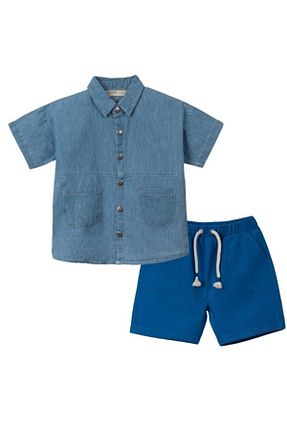 ست بالاتنه و پائین تنه آبی بچه گانه بافتنی lebikidz - کد 833990528