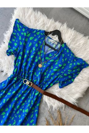 لباس آبی زنانه بافتنی ویسکون آستین-کوتاه کد 817175790