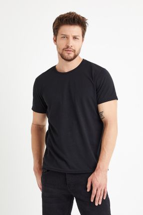تی شرت مشکی مردانه رگولار یقه گرد پنبه - پلی استر 5