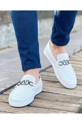 کفش کژوال سفید مردانه چرم طبیعی پاشنه کوتاه ( 4 - 1 cm ) پاشنه پر کد 283486207