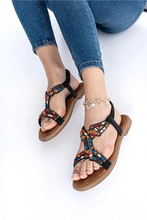 صندل مشکی زنانه پاشنه متوسط (5-9 سانتی متر) Awon ayakkabı - کد 847177102