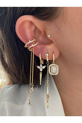 گوشواره غضروفی جواهر طلائی زنانه برنجی Pinery Jewels - کد 847147035