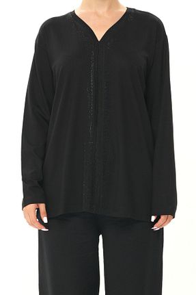 بلوز مشکی زنانه طرح دار BURSPA - کد 701548278