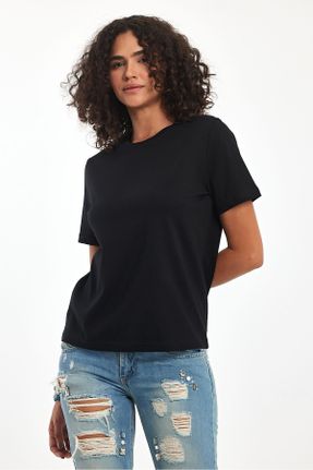 تی شرت مشکی زنانه رگولار یقه گرد تکی بیسیک کد 833429419