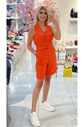 ست بالاتنه و پائین تنه نارنجی زنانه بافتنی TUĞBALİ - کد 847278072