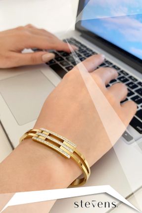 دستبند استیل طلائی زنانه فولاد ( استیل ) کد 767980960