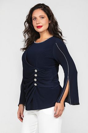بلوز سایز بزرگ سرمه ای زنانه سایز بزرگ MİYORO - کد 847289199