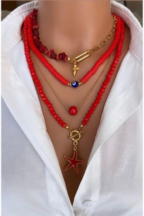 گردنبند جواهر قرمز زنانه روکش طلا کد 255197900