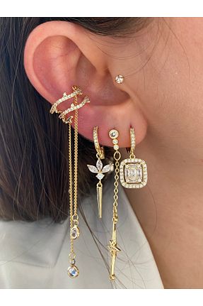 گوشواره غضروفی جواهر طلائی زنانه برنجی Pinery Jewels - کد 847147035