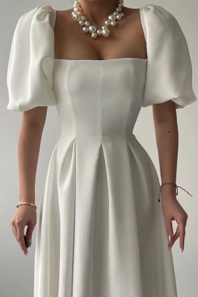 لباس سفید زنانه بافتنی مخلوط پلی استر گلوژ آستین-کوتاه کد 814186233