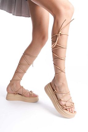 صندل بژ زنانه پاشنه پر LARİNA SHOES - کد 817108188