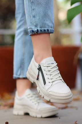 کفش اسنیکر بژ زنانه بند دار matilda store - کد 847300368