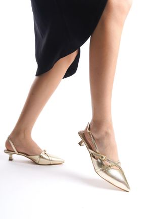 کفش پاشنه بلند کلاسیک طلائی زنانه چرم مصنوعی پاشنه نازک پاشنه کوتاه ( 4 - 1 cm ) کد 813269204
