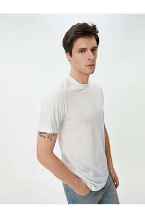 تی شرت سفید مردانه Fitted یقه گرد تکی کد 802130569