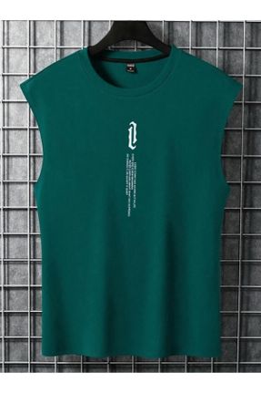 تی شرت سبز مردانه اورسایز یقه گرد پنبه (نخی) تکی کد 844116031