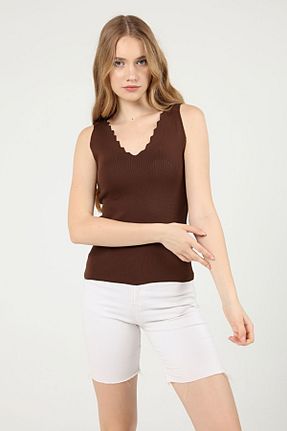 بلوز قهوه ای زنانه ساده Kırçiçek - کد 321231574