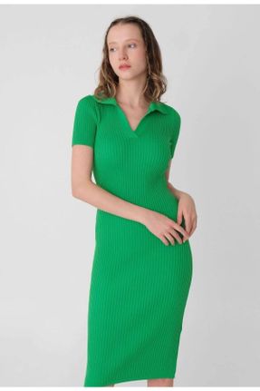 لباس سبز زنانه بافتنی فرم فیت آستین-کوتاه بیسیک کد 743319015