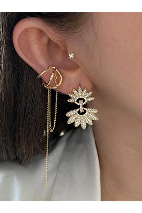گوشواره غضروفی جواهر طلائی زنانه برنجی Pinery Jewels - کد 847138789