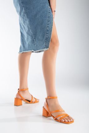 کفش پاشنه بلند کلاسیک نارنجی زنانه چرم مصنوعی پاشنه ضخیم پاشنه کوتاه ( 4 - 1 cm ) کد 754042209