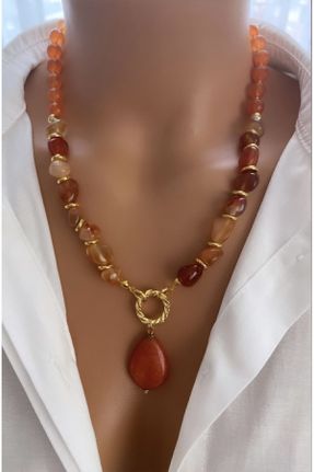 گردنبند جواهر نارنجی زنانه سنگی کد 785929001