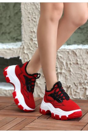 کفش اسنیکر قرمز زنانه بند دار تریکو کد 840418736