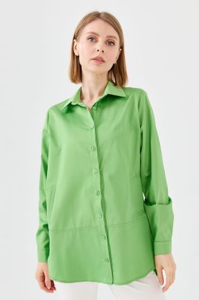پیراهن سبز زنانه رگولار یقه پیراهنی کد 686958718