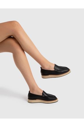 کفش لوفر مشکی زنانه چرم طبیعی پاشنه کوتاه ( 4 - 1 cm ) کد 762420553