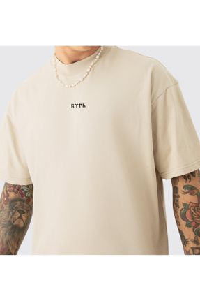 تی شرت بژ مردانه اورسایز یقه گرد کد 830269846