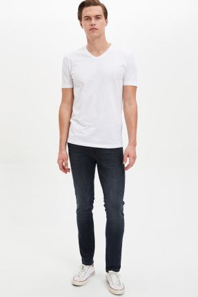 تی شرت سفید مردانه یقه هفت پنبه (نخی) اسلیم فیت تکی بیسیک کد 35040852