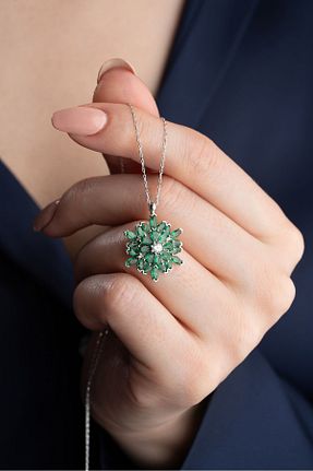 گردنبند نقره سبز زنانه 925 عیار Silvano Jewelry - کد 829380356