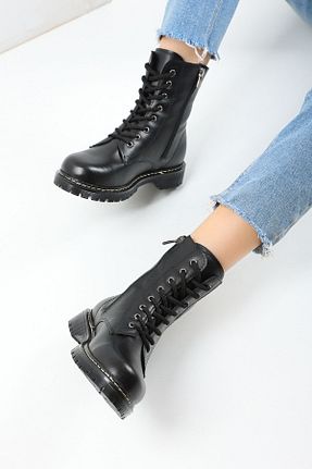 بوت مشکی زنانه چرم مصنوعی پاشنه ضخیم پاشنه کوتاه ( 4 - 1 cm ) Gore-Tex کد 46533102