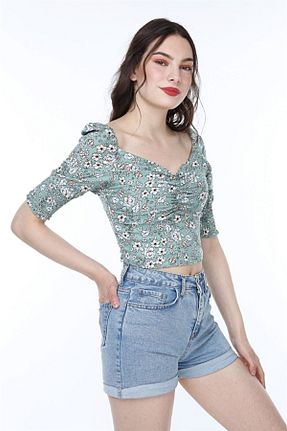 بلوز سبز زنانه گلدار alita butik - کد 119238786
