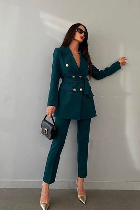 کت و شلوار سبز زنانه یقه کتی MYGİYİMİSTANBUL - کد 695925298