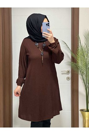 تونیک حجاب قهوه ای زنانه بافتنی MODA ALMİRA - کد 814512927