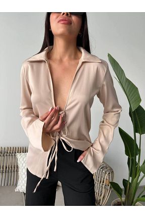 بلوز بژ زنانه ساده Borceelle - کد 847835294