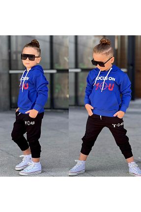 ست بالاتنه و پائین تنه آبی بچه گانه بافتنی Byasaf Kids - کد 768059801