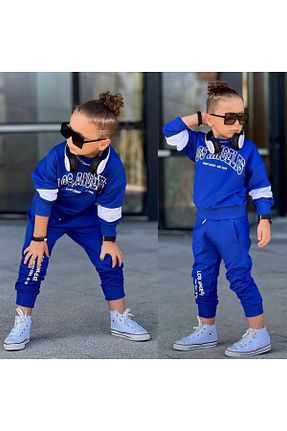 ست بالاتنه و پائین تنه آبی بچه گانه بافتنی Byasaf Kids - کد 767614004