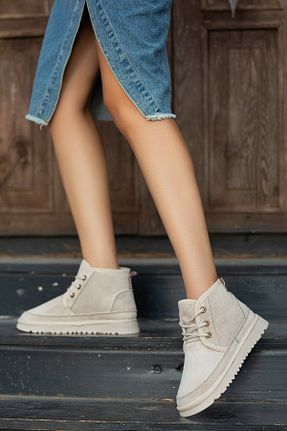 بوت / نیم بوت بژ زنانه پشمی ELLOLİTA LUXURY SHOES - کد 847610455
