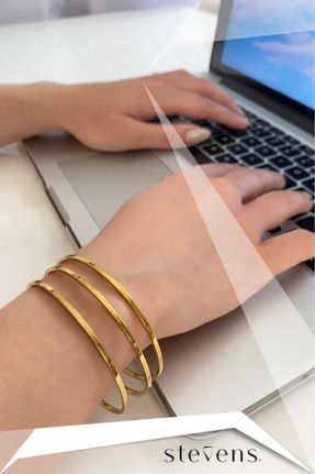 دستبند استیل طلائی زنانه فولاد ( استیل ) کد 764590423