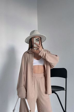 پیراهن بژ زنانه اورسایز Rute butik - کد 660004950