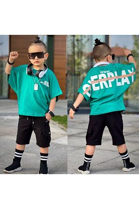 ست بالاتنه و پائین تنه سبز بچه گانه بافتنی Byasaf Kids - کد 715636632