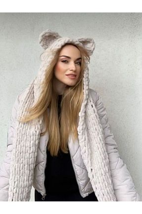 ست شال گردن و کلاه پشمی بژ زنانه پشمی AidaAstrid - کد 847613722
