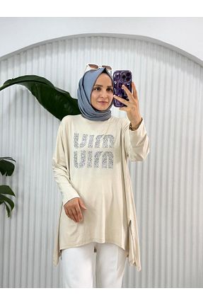 تونیک حجاب بژ زنانه بافتنی Selma Butik - کد 847746820