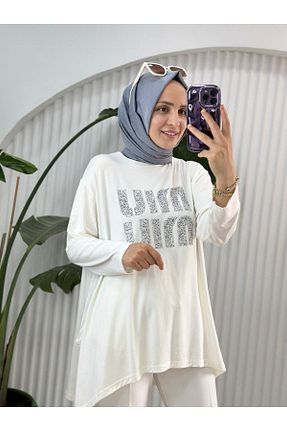 تونیک حجاب سفید زنانه بافتنی Selma Butik - کد 847746605