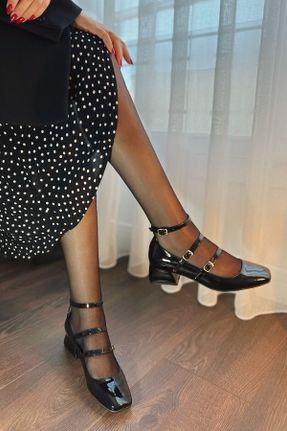 کفش پاشنه بلند کلاسیک مشکی زنانه چرم لاکی پاشنه ضخیم پاشنه کوتاه ( 4 - 1 cm ) کد 764053809