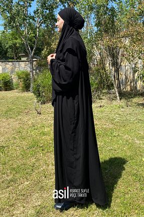 کلاه و ابایا مشکی زنانه پنبه ای ASİLNUR - کد 829641835