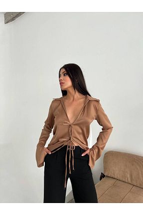 بلوز قهوه ای زنانه ساده Borceelle - کد 847835432