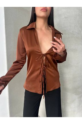 بلوز قهوه ای زنانه ساده Borceelle - کد 847835476