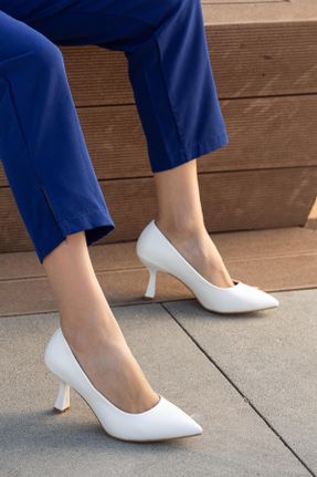 کفش مجلسی سفید زنانه جیر پاشنه متوسط ( 5 - 9 cm ) پاشنه نازک کد 381231058